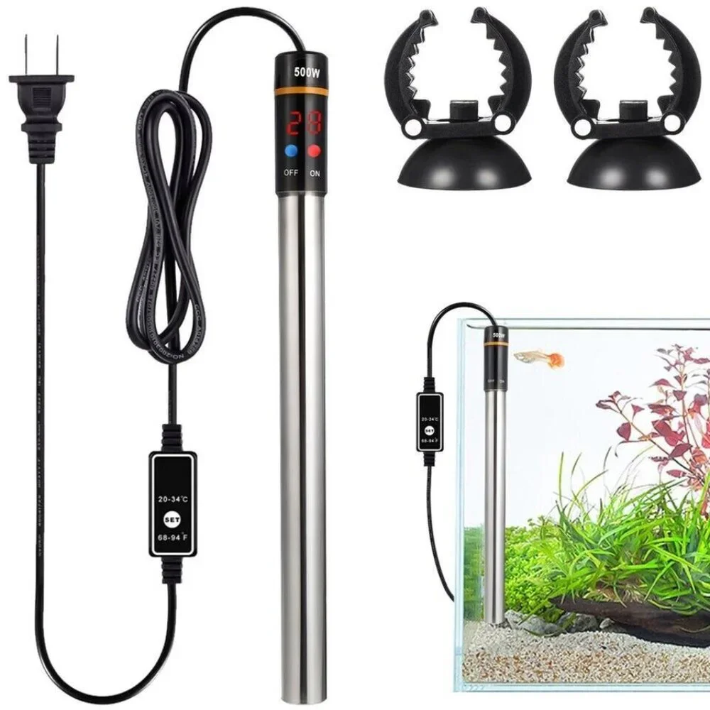 Aquarium Water Heater 500W LCD Submersible Fish Tank Thermostat Heating